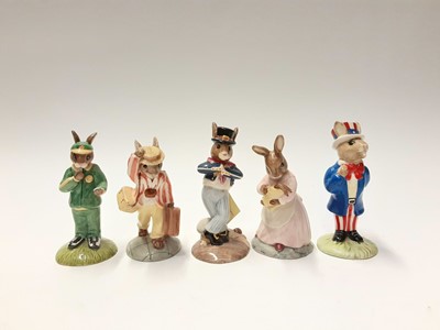 Lot 99 - Royal Doulton Bunnykins Bride DB101, Groom DB102, Bridesmaid DB173, Father DB154, Father Mother & Victoria DB68, Ballerina DB178, Mother DB189, Mother & Baby DB167; Shooper DB233, Stopwatch DB253,...