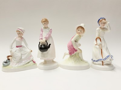 Lot 65 - Seven Royal Doulton Nursery Rhymes Collection figures - Little Boy Blue HN3035, Polly, Put The Kettle On HN3021, Little Bo-Peep HN3030, Tom, Tom, The Piper's Son HN3032, Little Jack Horner HN3034,...