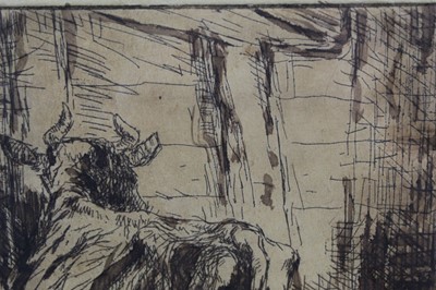 Lot 1071 - Harry Becker etching - Milking