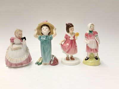 Lot 83 - Seven Royal Doulton figures - Jack HN2060, Jill HN2061, Pride And Joy HN4102, Make Believe HN2225, Off To School HN3768, Cookie HN2218 and Special Treat HN3663