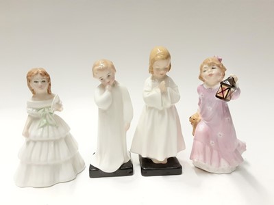 Lot 87 - Eight Royal Doulton figures - Time For Bed HN3762, Mother's Helper HN3650, My Pet HN2238, Julie HN2995, Bedtime HN1978, Darling HN1985, Kitty HN3876 and First Recital HN3652