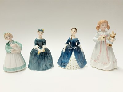 Lot 90 - Seven Royal Doulton figures - Bunny's Bedtime HN3370, Debbie HN2385, Joy HN3875, Stayed at Home HN2207, Cherie HN2341, Mother's Help HN2151 and Amanda HN3635