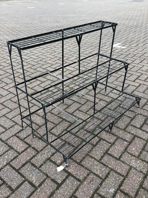 Lot 115 - Three tier green painted metal work waterfall plant stand