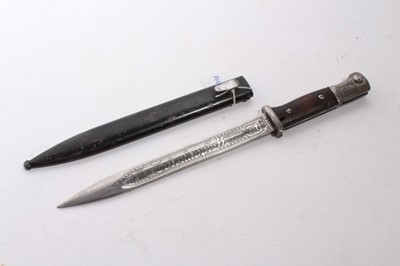 Lot 850 - Second World War Nazi German Bayonet, with later engraved blade- 'Totenkopf 3 Panzer Division' and 'Meine Ehre Heist Treue' in scabbard
