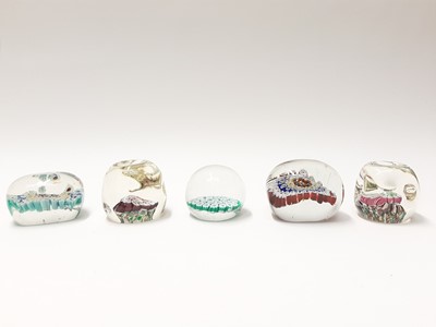 Lot 165 - Five various Murano Art Glass Paperweights including two 1960's oblong and two dimpled (6)