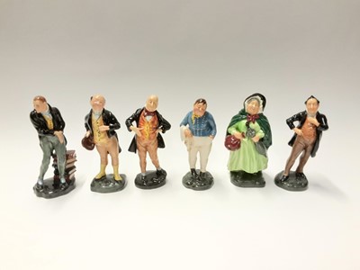 Lot 146 - Six Royal Doulton figures - Fat Boy HN2096, Uriah Heep HN2101, Pecksniff HN2098, Micawber HN2097, Pickwick HN2099 and Sairy Gamp HN2100