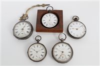 Lot 3374 - Five silver cased pocket watches - including...