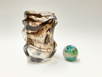 Lot 164 - Whitefriars streaky knobbly vase, 18.5cm high and a Michael Harris Isle of Wight paperweight (2)