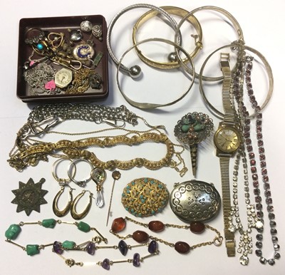 Lot 512 - Group of costume jewellery to include bangles, stick pins, brooches and a ladies Tissot wristwatch