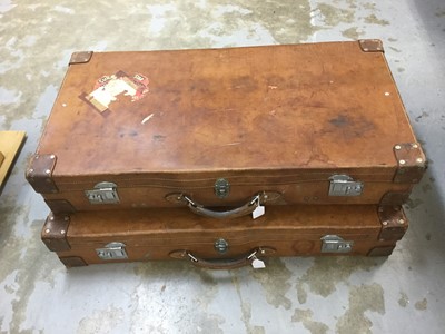 Lot 1250 - Fine pair of 1930s tan leather motoring cases with original travel labels and chromed fittings , 91 cm wide