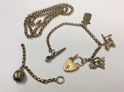 Lot 506 - Edwardian yellow metal charm bracelet and 9ct gold belcher chain