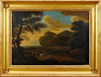 Lot 1236 - Circle of Gaspard Dughet, oil on canvas - The Hunting Party, in gilt frame  
Provenance: Collection of the late Major Desmond Buxton (1898-1987) circa 1950s, then by family decent
