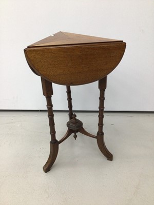 Lot 3 - Victorian walnut triangular drop leaf table, on ring turned tripod supports, 39cm wide