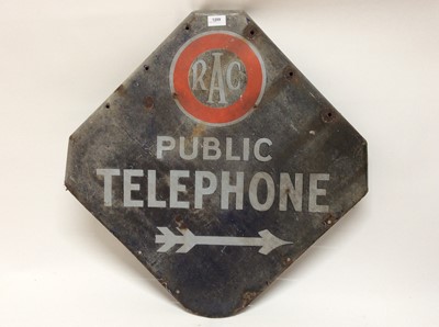 Lot 1209 - Vintage RAC 'Public Telephone' enamel sign, with right directional arrow, 65 x 65 cm overall