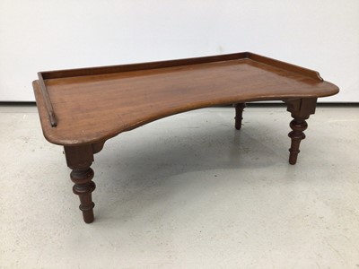 Lot 65 - Victorian mahogany reading table, of kidney form with rising rest adjusting on easel support, 69cm wide, together with magazine stand, 17th century style joint stool, another stool, towel rail