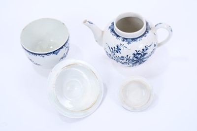 Lot 45 - Lowestoft Mansfield pattern teapot and sucrier, both with flower finials, the teapot of globular form with crescent mark and 13.3cm high, the sucrier 12.3cm high