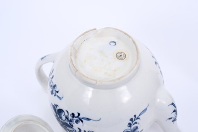 Lot 45 - Lowestoft Mansfield pattern teapot and sucrier, both with flower finials, the teapot of globular form with crescent mark and 13.3cm high, the sucrier 12.3cm high