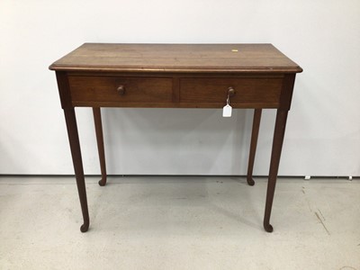 Lot 90 - Victorian mahogany two drawer side table, raised on turned legs and pad feet, 90cm wide x 45cm deep x 78cm high
