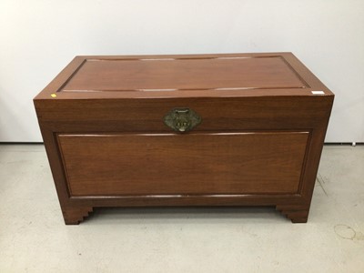 Lot 104 - Chinese camphor wood blanket box with panelled top and sides, 104cm wide x 53cm deep x 59cm high
