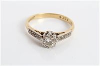Lot 3378 - 1930s gold (18ct) diamond single stone ring...