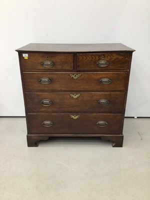 Lot 139 - Georgian oak chest of two short and three long graduated drawers on bracket feet, 89cm wide, 50.5cm deep, 89.5cm high