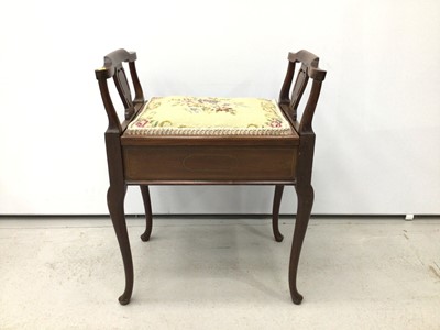 Lot 142 - Edwardian inlaid mahogany piano stool with floral tapestry seat on slender cabriole legs, 53cm wide, 35cm deep, 68cm high
