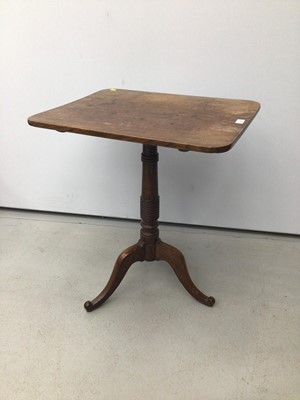 Lot 144 - Nineteenth century tilt top table on turned column and three hipped splayed legs61cm x 49.5cm x 73cm high