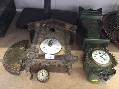 Lot 23 - Victorian Rosewood wall bracket with brass inlaid decoration, together with clocks for restoration