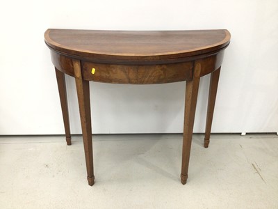 Lot 85 - George III mahogany and tulipwood crossbanded Demi-lune card table