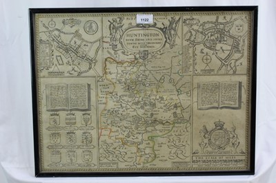 Lot 662 - 17th century engraved map of Huntington by Thomas Bassett and Richard Chiswell, in glazed frame