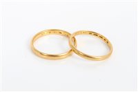Lot 3379 - Two gold (22ct) wedding rings, sizes N½ and P