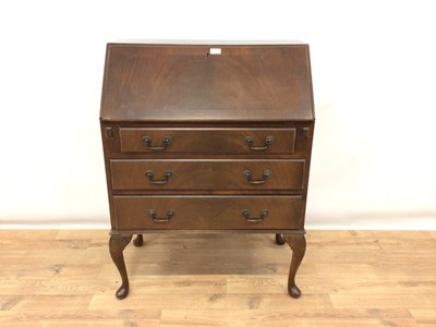 Lot 177 - Mahogany bureau with three drawers on cabriole legs