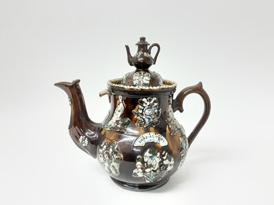 Lot 236 - Victorian Bargeware pottery teapot of large size