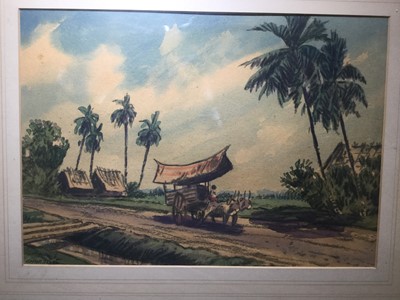 Lot 69 - 20th Century watercolour study of Oxon pulling a cart, signed Charton, mounted in glazed frame with Fraser & Son Fine Art Dealers label verso, image 33.5 x 23.5cm