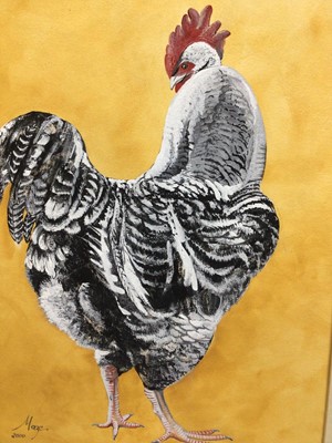 Lot 96 - Jean Maze, contemporary, gouache - a chicken, signed, framed