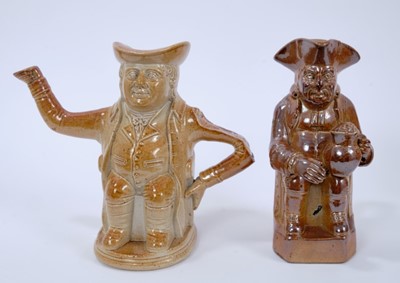 Lot 108 - Salt glazed stoneware Toby-form teapot by S&H Briddon, c.1850, impressed marks to base, 21cm high