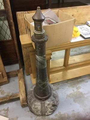 Lot 1122 - Impressive Cornish Serpentine Lamp of monumental proportions, with brass light fitting, 103.5cm in height