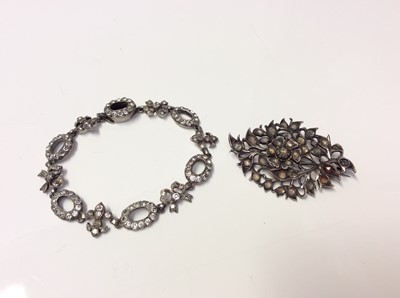 Lot 615 - 19th century white metal paste set foliate brooch and antique paste set bracelet