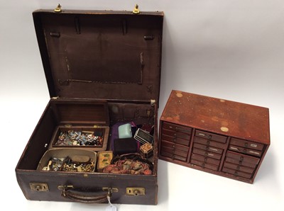 Lot 339 - Quantity costume jewellery, jewellery parts, beads, wooden collectors cabinet and bijouterie