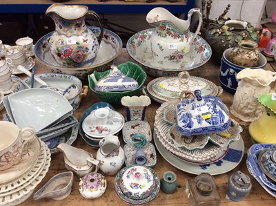 Lot 76 - Copeland Spode wash jug and bowl retailed by Maple & Co, together with a jasperware jardinere and large quantity of decorative china (qty)