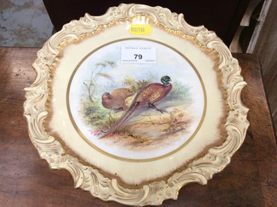 Lot 79 - Good quality English porcelain comport with hand painted scene depicting a cock and a hen Pheasant, signed E.J. Gahnett