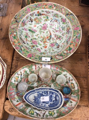 Lot 82 - Large Cantonese Famille Rose bowl, together with a similar oval plate and other Chinese porcelain
