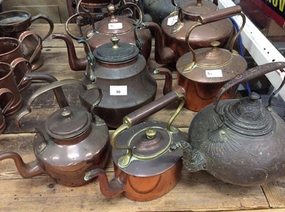 Lot 90 - Group of antique copper kettles and copper spirit kettles (qty)