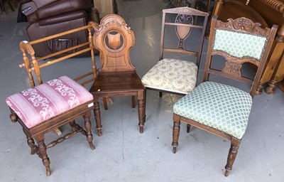 Lot 6 - 19th century hall chair, together with various other chairs, piano stool
