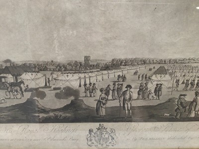 Lot 26 - Of local interest: 18th century black and white engraving 'To His Royal Highness George Prince of Wales. This View of an Encampment at Fornham near St Edmunds Bury...', published 1782 by Kendall at...