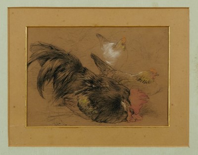 Lot 1196 - William Huggins (1820-1884) pair of coloured chalks - chickens, signed, in glazed gilt frames