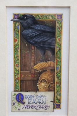 Lot 1590 - Debby Faulkner-Stevens (b.1954) watercolour - The Raven, 12cm x 6.5cm, in glazed gilt frame 
Provenance: Westcliffe Gallery, Sheringham, Norfolk