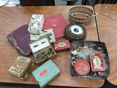 Lot 118 - The Strand Stamp Album, furniture fittings, barometer and sundries (1 box)