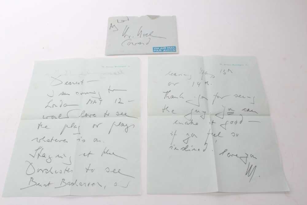 Lot 1582 - Two page informal letter from Marlene Dietrich to Noel Coward 'Dearest, I am coming to London May 12 - would love to see the play or plays, whatever is on....thank ya for seeing the guy, you can ma...
