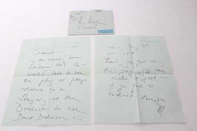 Lot 1582 - Two page informal letter from Marlene Dietrich to Noel Coward 'Dearest, I am coming to London May 12 - would love to see the play or plays, whatever is on....thank ya for seeing the guy, you can ma...